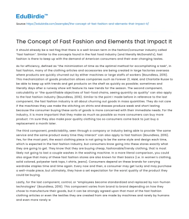 The Concept of Fast Fashion and Elements that Impact It