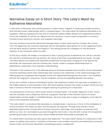 Short Story ‘The Lady’s Maid’ by Katherine Mansfield