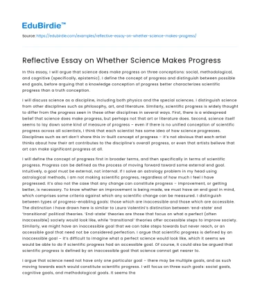 Reflective Essay on Whether Science Makes Progress