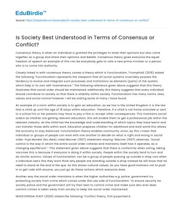 Is Society Best Understood in Terms of Consensus or Conflict?