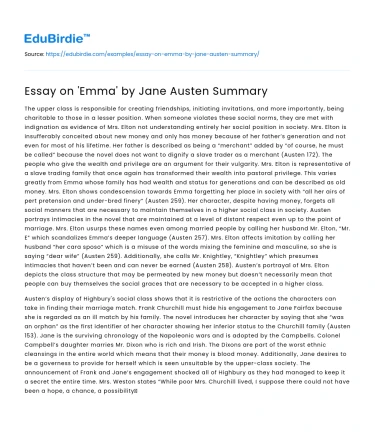 Essay on ‘Emma’ by Jane Austen Summary