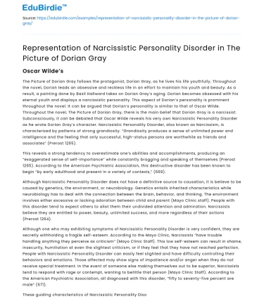 Narcissistic Personality Disorder in Dorian Gray