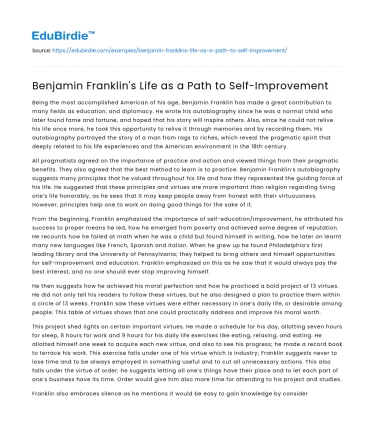 Benjamin Franklin’s Life as a Path to Self-Improvement