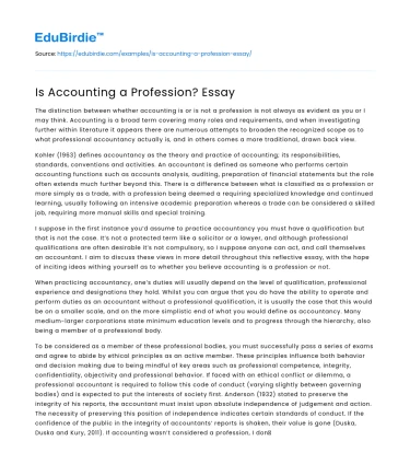 Is Accounting a Profession? Essay