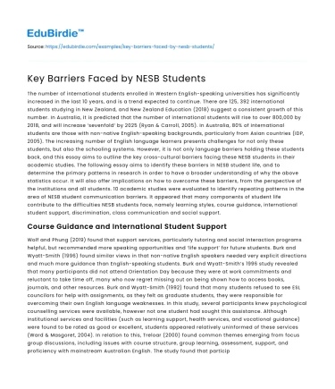 Key Barriers Faced by NESB Students