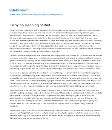 Essay on Meaning of Diet