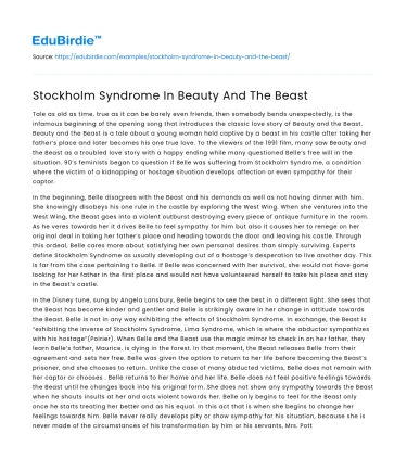 Stockholm Syndrome In Beauty And The Beast