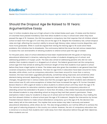 Should the Dropout Age Be Raised to 18 Years: Argumentative Essay