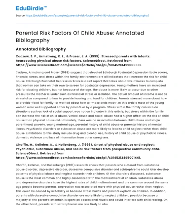 Parental Risk Factors Of Child Abuse: Annotated Bibliography