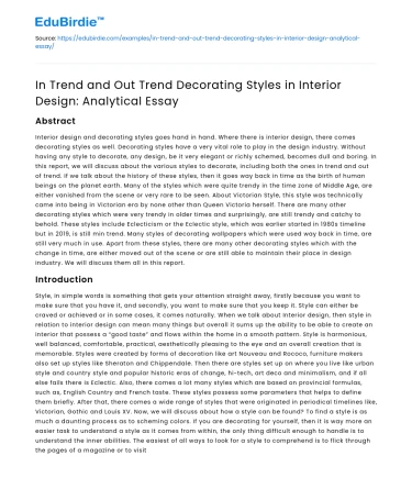 Trendy Interior Design Styles: An Analytical Essay