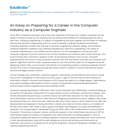 Computer Engineer: Preparing for a Career in the Computer Industry