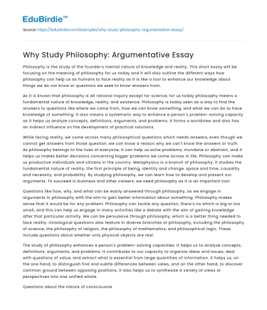 Why Study Philosophy: Argumentative Essay