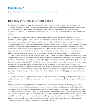 Honesty in Othello: Critical Essay