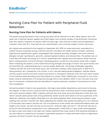 Nursing Care Plan for Patient with Peripheral Fluid Retention