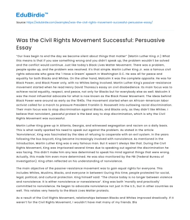 Was the Civil Rights Movement Successful: Persuasive Essay