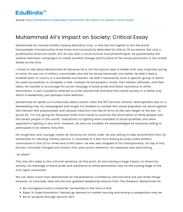 Muhammad Ali’s Impact on Society: Critical Essay