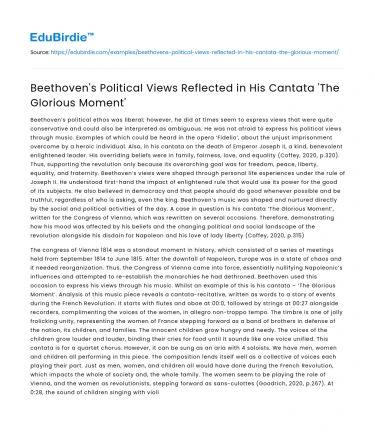 Beethoven’s Political Views Reflected in His Cantata ‘The Glorious Moment’