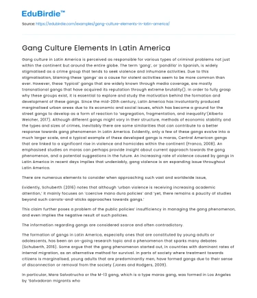 Gang Culture Elements In Latin America