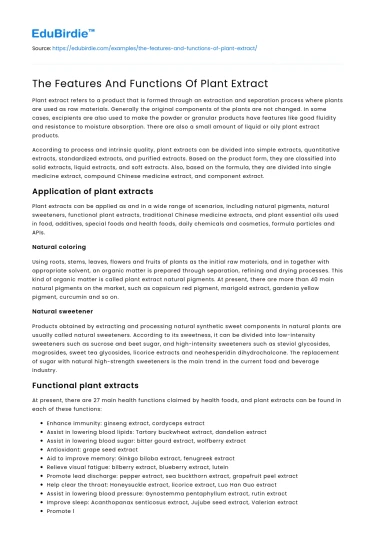 The Features And Functions Of Plant Extract
