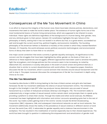 Consequences of the Me Too Movement in China
