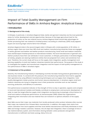 TQM Impact on Firm Performance of SMEs in Amhara: Analysis