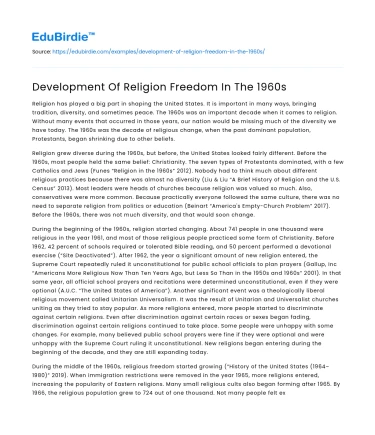 Development Of Religion Freedom In The 1960s