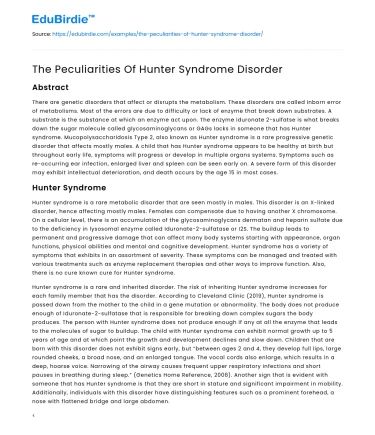 The Peculiarities Of Hunter Syndrome Disorder