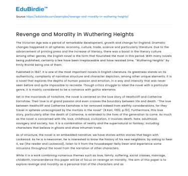 Revenge and Morality in Wuthering Heights