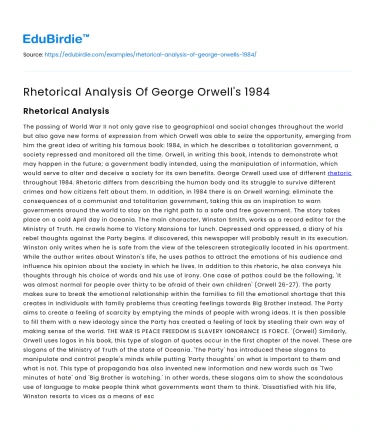 Rhetorical Analysis Of George Orwell’s 1984