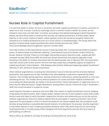 Nurses Role in Capital Punishment