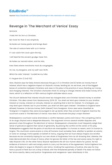 Revenge in ‘The Merchant of Venice’ Essay