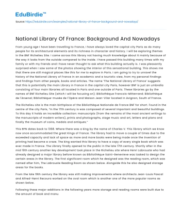 National Library Of France: Background And Nowadays