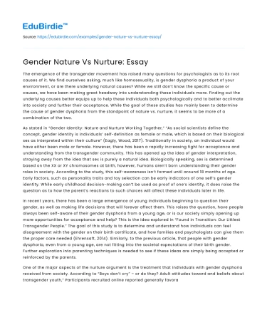 Gender Nature Vs Nurture: Essay