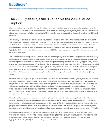 The 2010 Eyjafjallajökull Eruption Vs the 2018 Kilauea Eruption