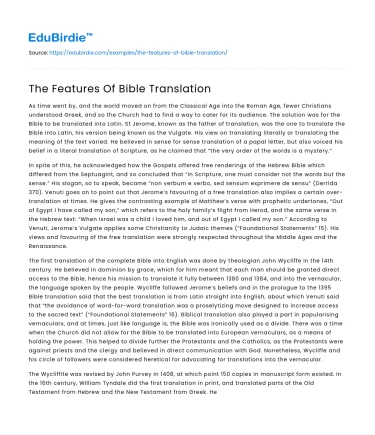 The Features Of Bible Translation
