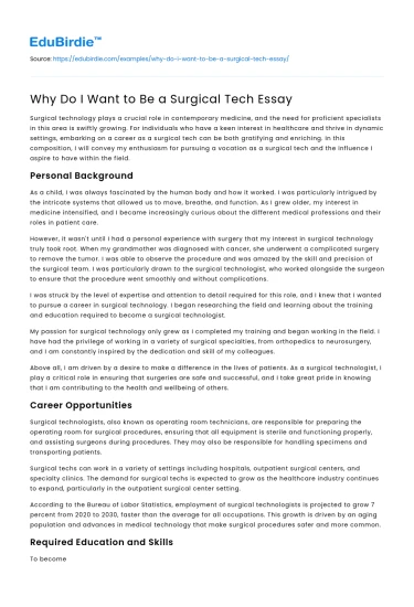 Why Do I Want to Be a Surgical Tech Essay