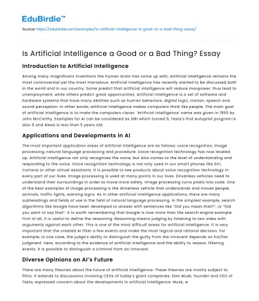 Is Artificial Intelligence a Good or a Bad Thing? Essay