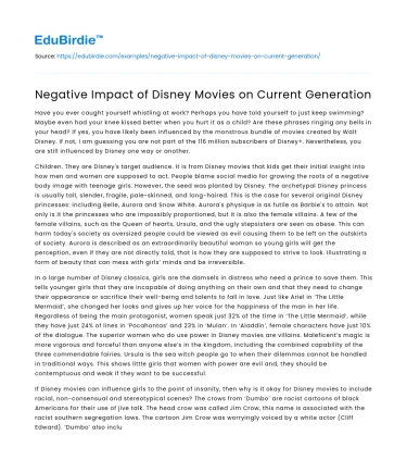 Negative Impact of Disney Movies on Current Generation