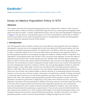 Essay on Mexico Population Policy in 1974