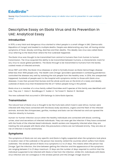 Ebola Virus Prevention Strategies in the UAE