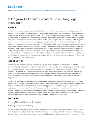 IB Program As A Tool For Content-based Language Instruction