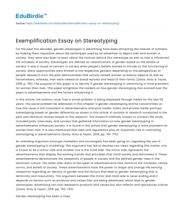 Exemplification Essay on Stereotyping