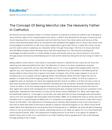The Concept Of Being Merciful Like The Heavenly Father In Catholics