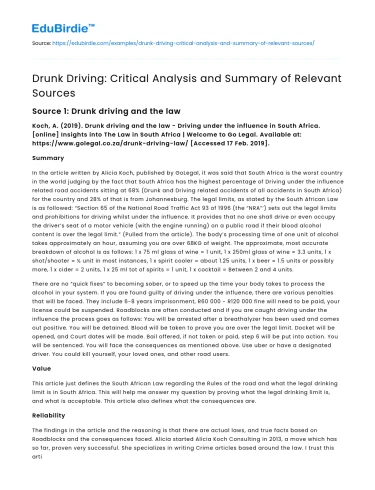Analyzing the Impacts of Drunk Driving