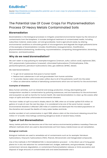 Cover Crops for Phytoremediation of Heavy Metals in Soils