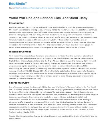 World War One and National Bias: Analytical Essay