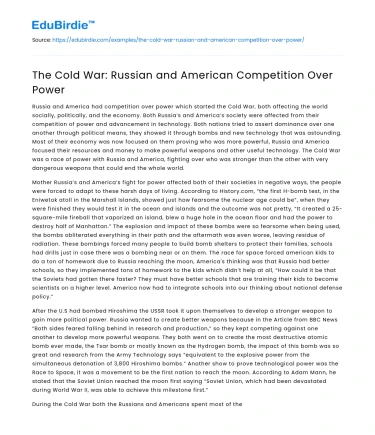 The Cold War: Russian and American Competition Over Power