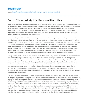 Death Changed My Life: Personal Narrative