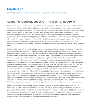 Economic Consequences Of The Weimar Republic