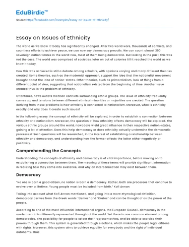 Essay on Issues of Ethnicity